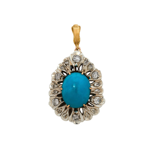 Pre-Owned Gold & Silver Turquoise Diamond Cluster Pendant