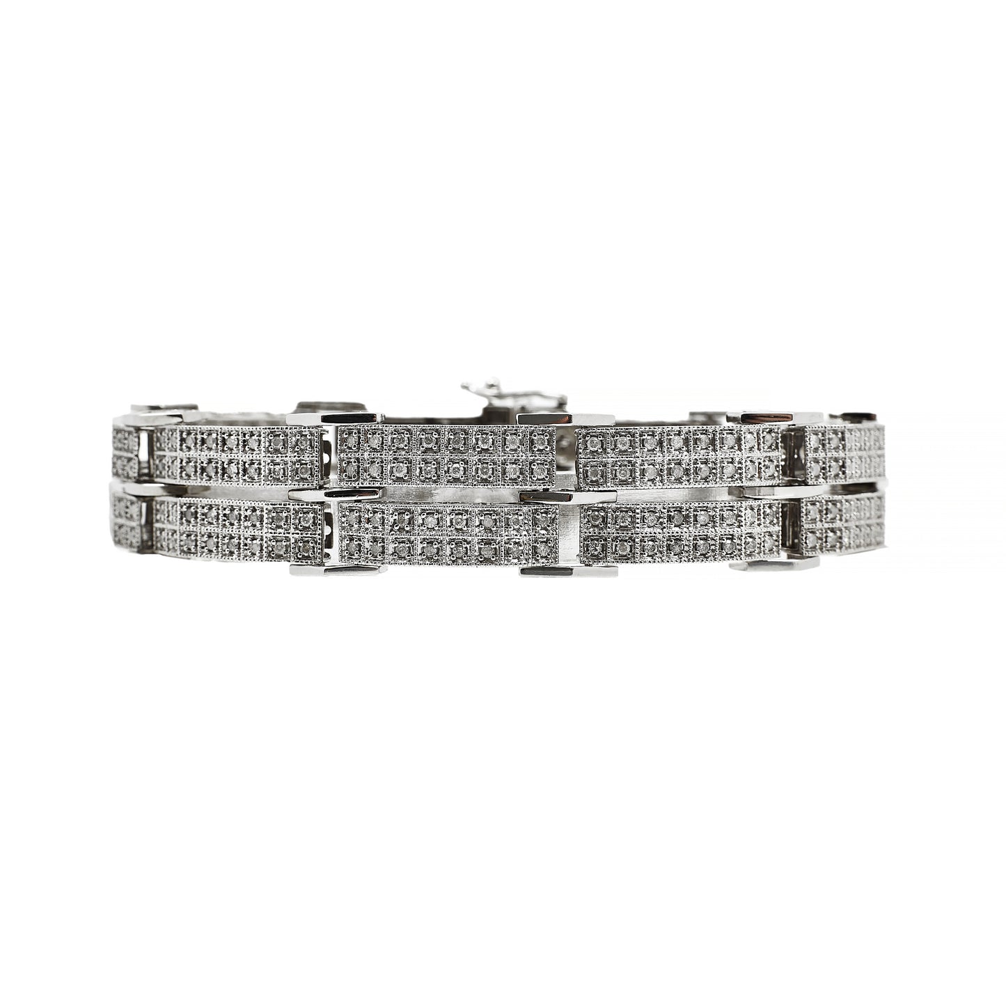 Pre-Owned 9ct White Gold Multi Diamond Panel Bracelet