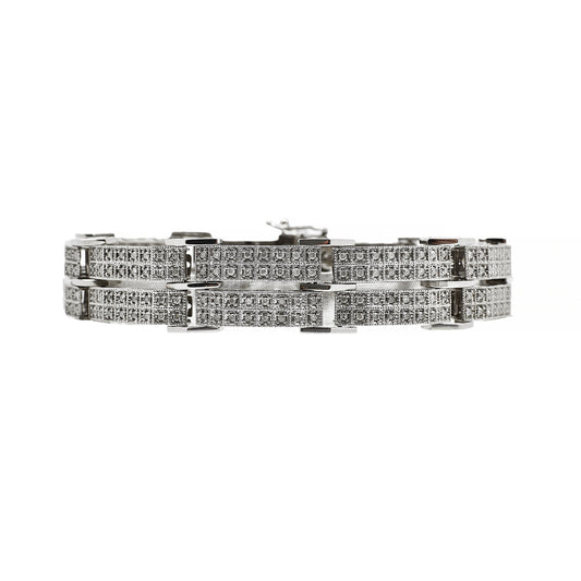 Pre-Owned 9ct White Gold Multi Diamond Panel Bracelet