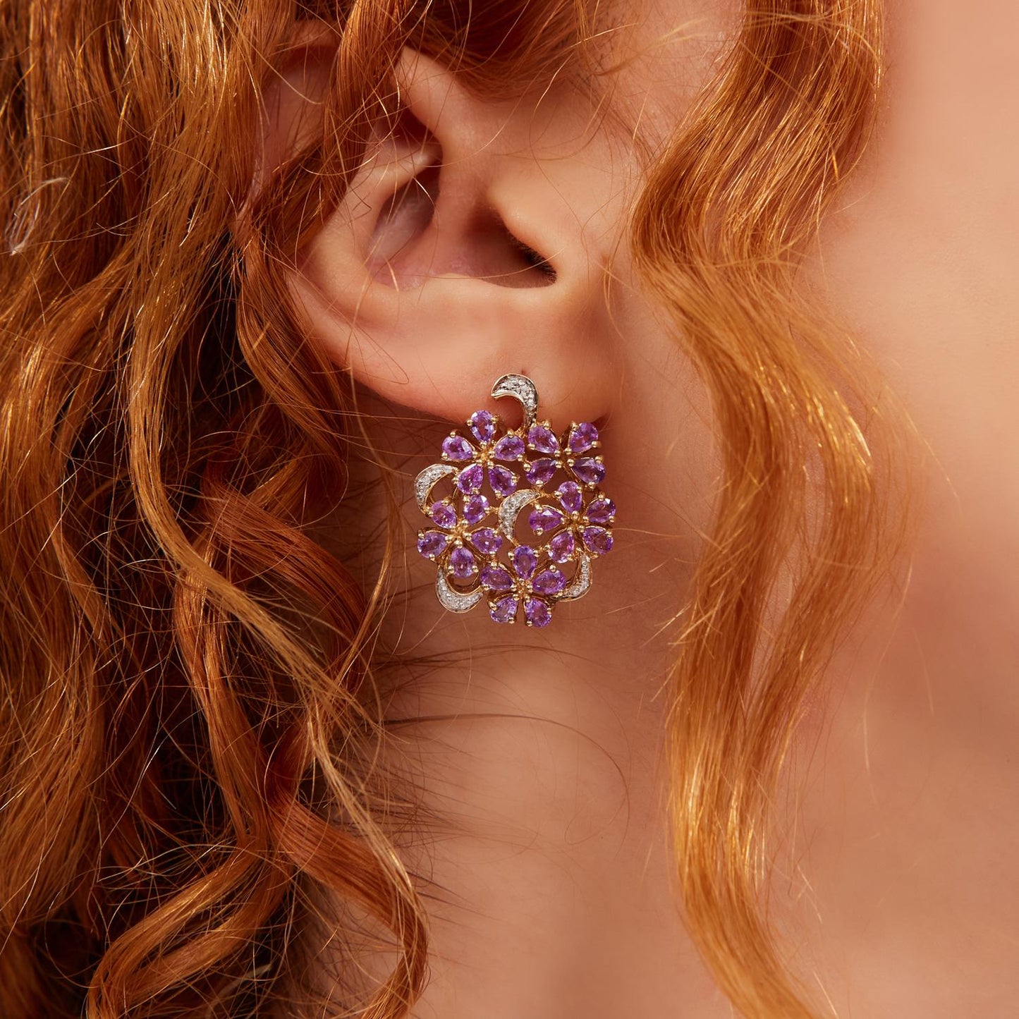 Pre-Owned 9ct Gold Pink Sapphire Diamond Cluster Earrings