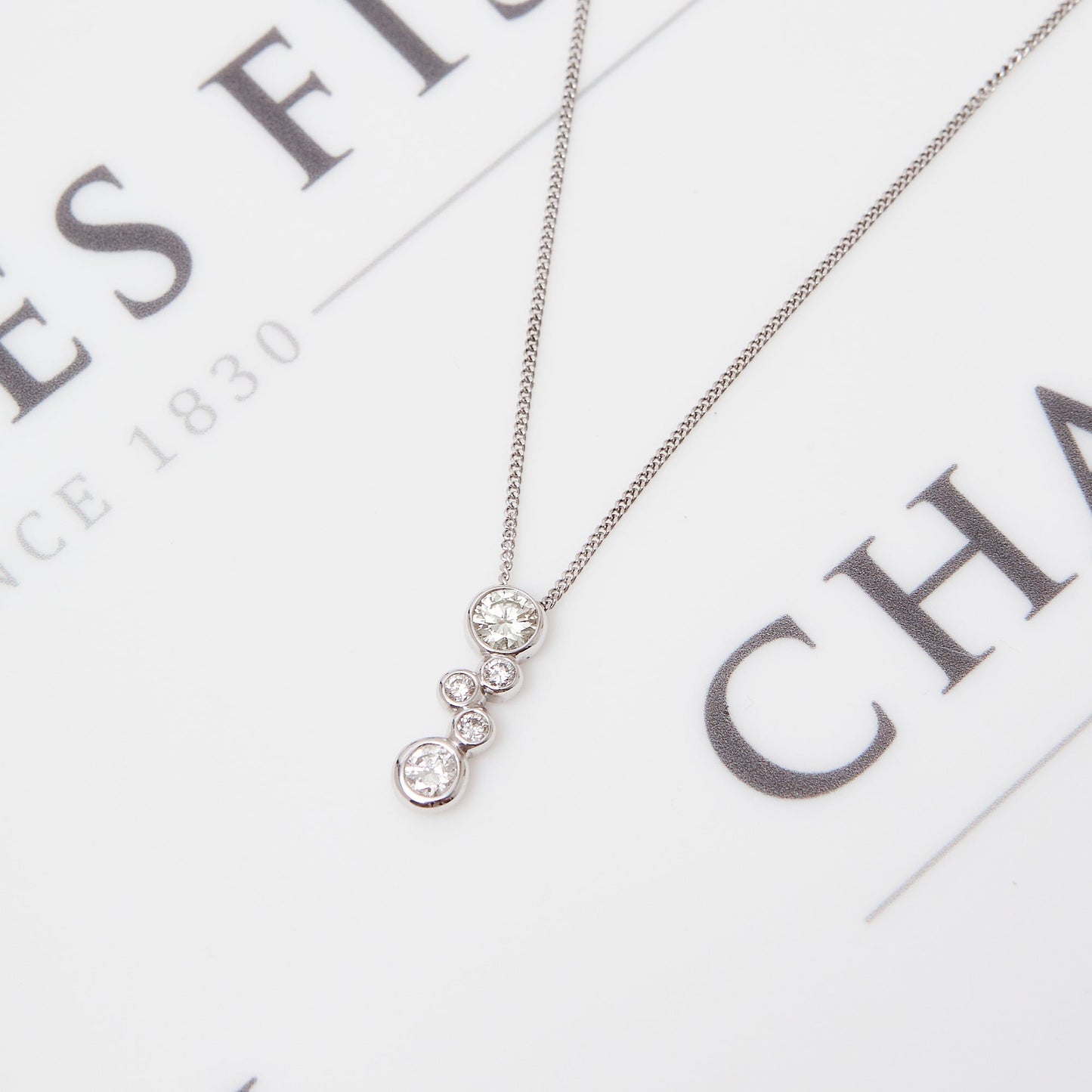 Pre-Owned White Gold 5 Diamond Drop Pendant Necklace