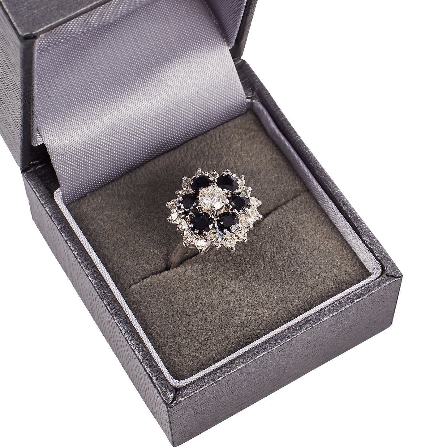 Pre-Owned Blue Sapphire and Diamond Cluster Ring
