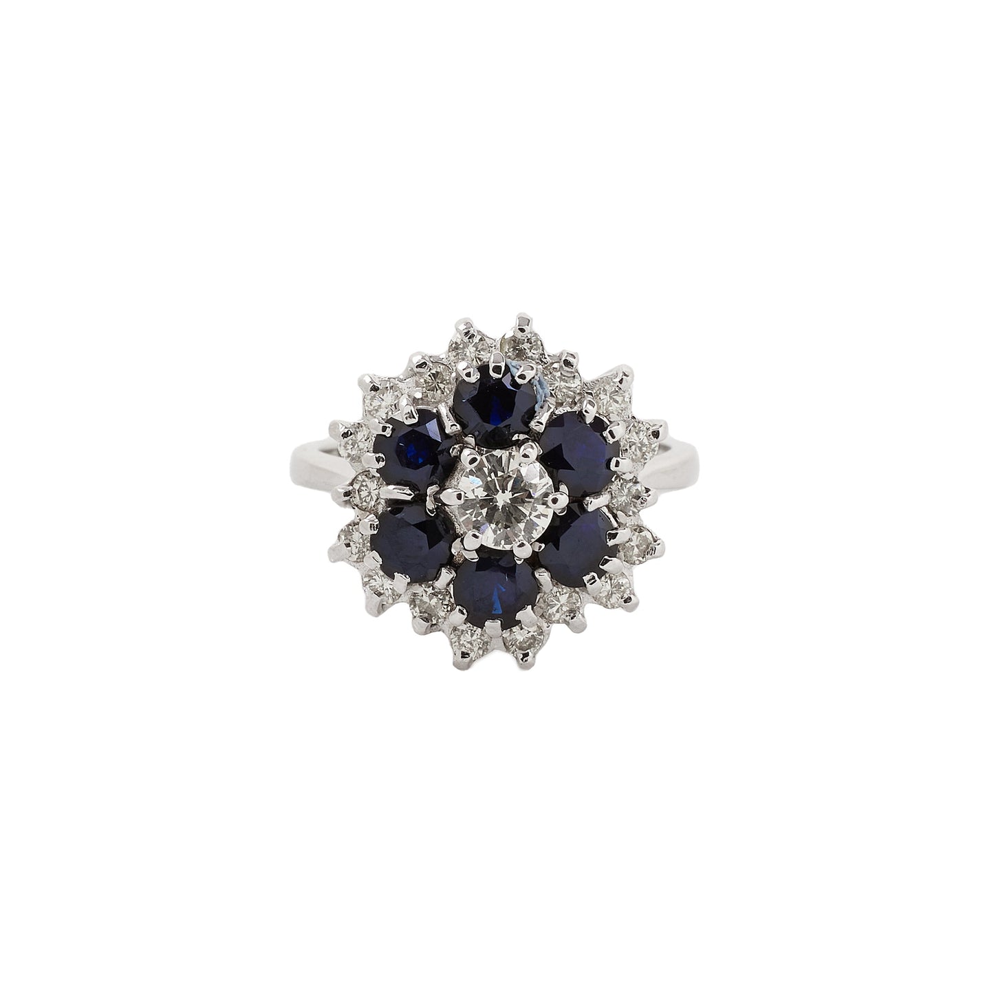 Pre-Owned Blue Sapphire and Diamond Cluster Ring