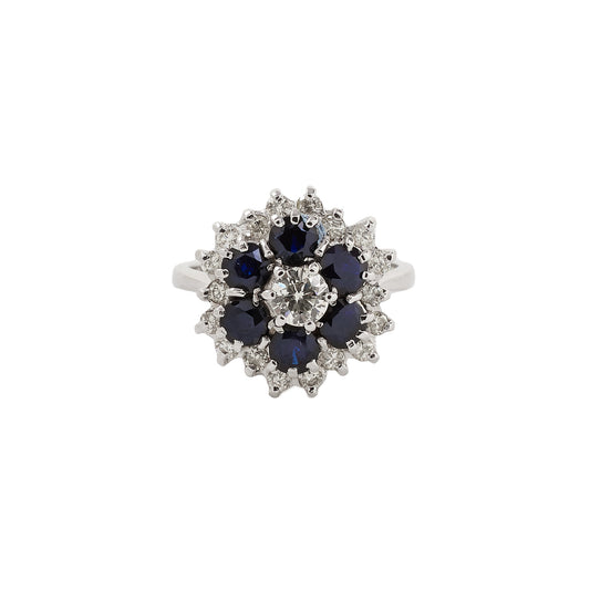 Pre-Owned Blue Sapphire and Diamond Cluster Ring