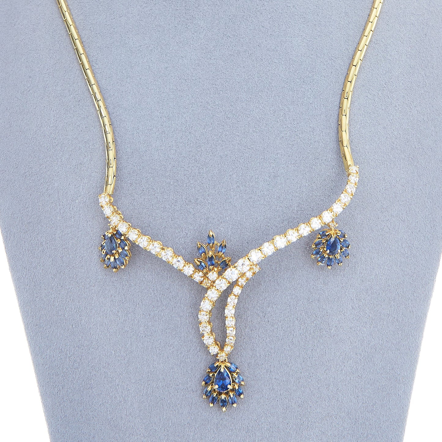 Pre-Owned Diamond Sapphire Cluster Necklace & Earrings Set