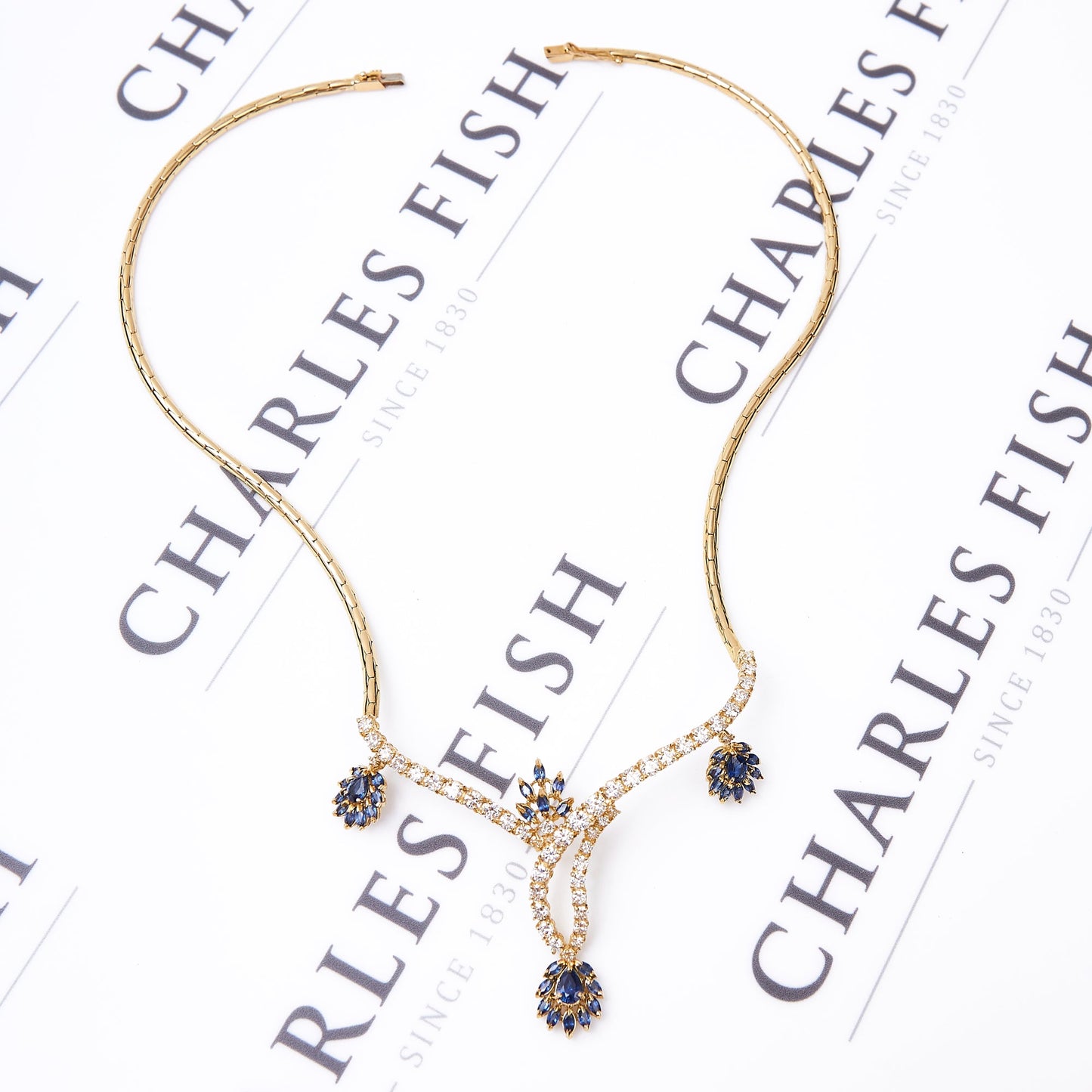 Pre-Owned Diamond Sapphire Cluster Necklace & Earrings Set