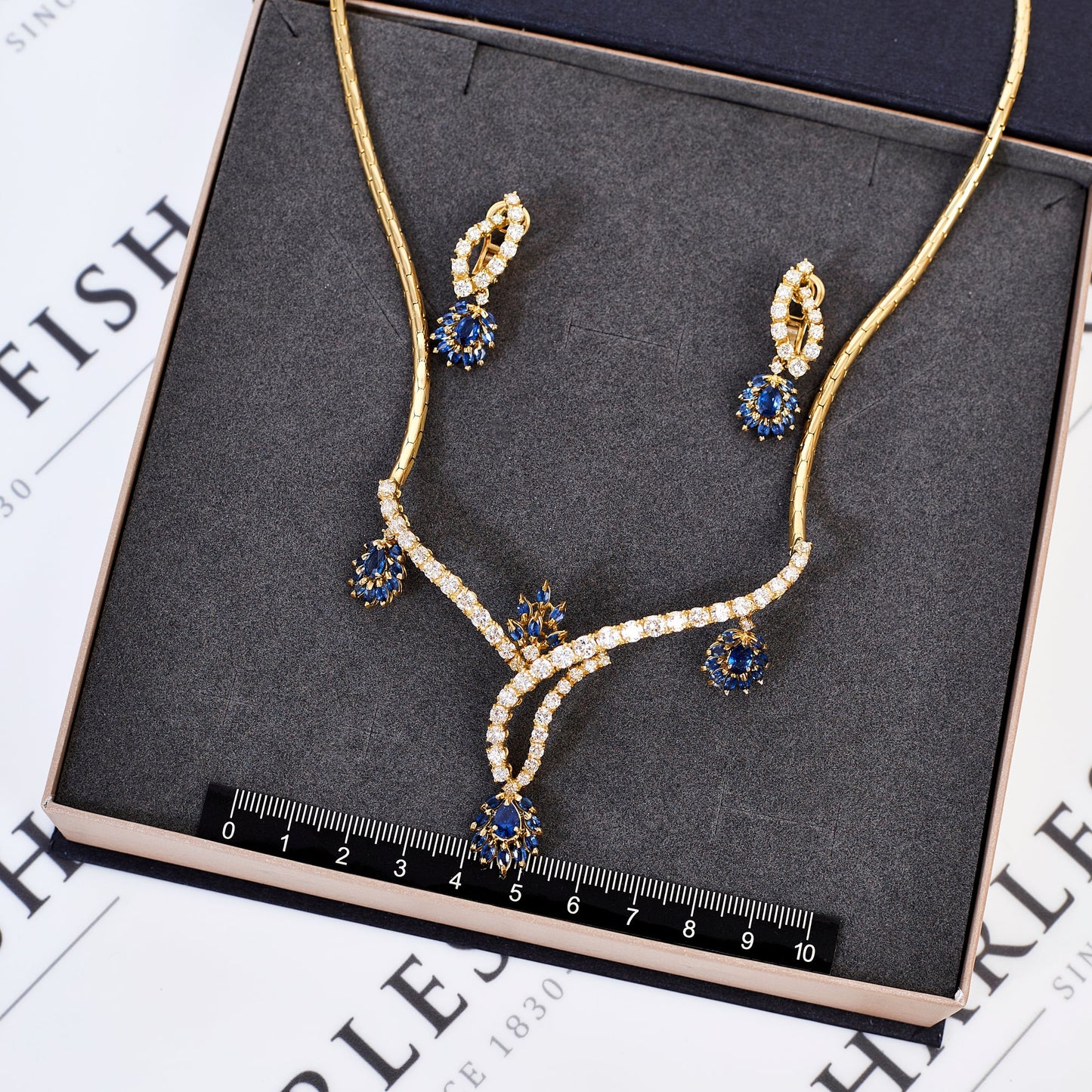 Pre-Owned Diamond Sapphire Cluster Necklace & Earrings Set