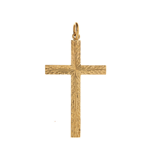 Pre-Owned 9ct Gold Sunburst Design Cross Pendant