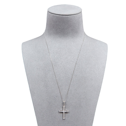 Pre-Owned 9ct White Gold Zirconia Set Cross Necklace