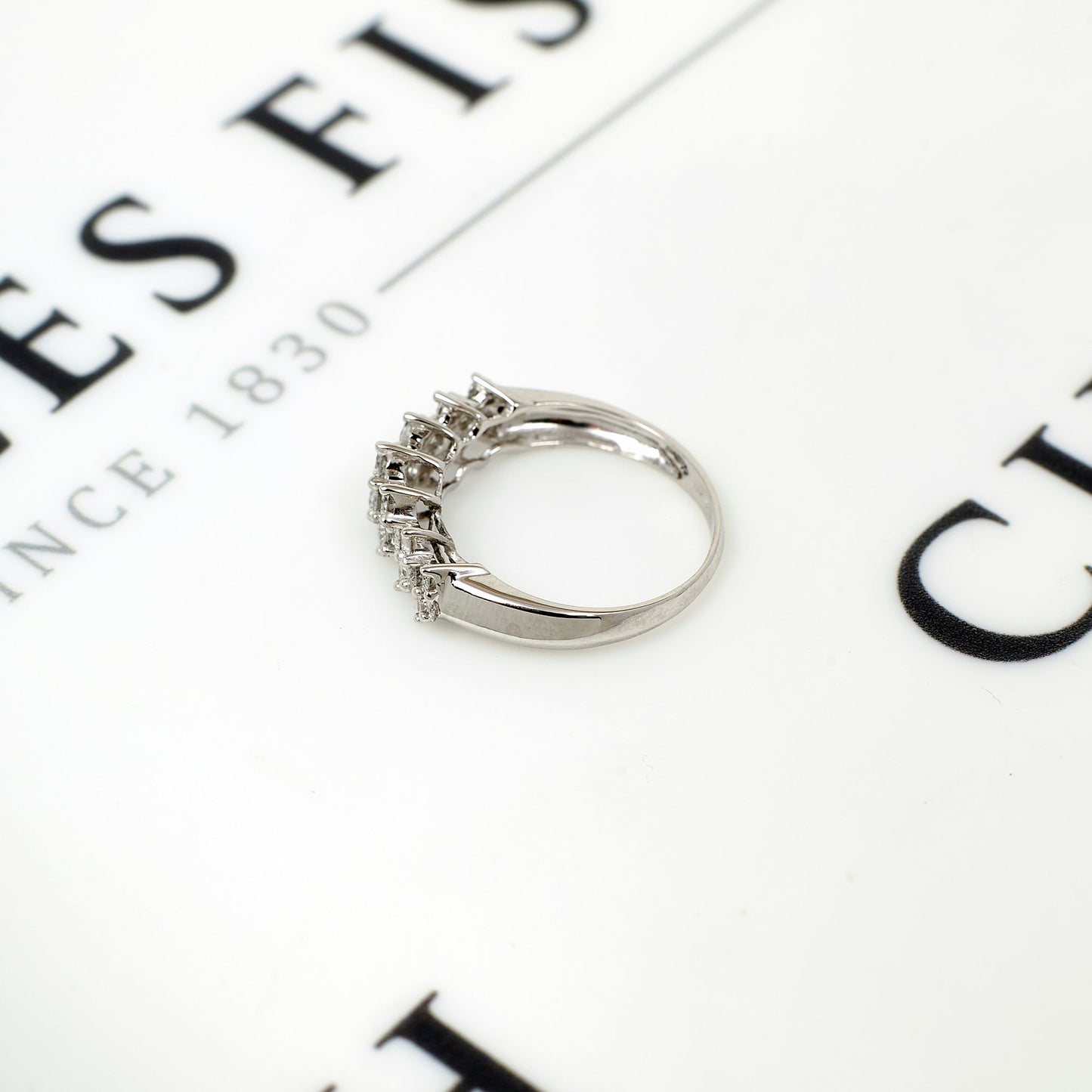 Pre-Owned 14ct White Gold 3 Row Diamond Ring - Size Q
