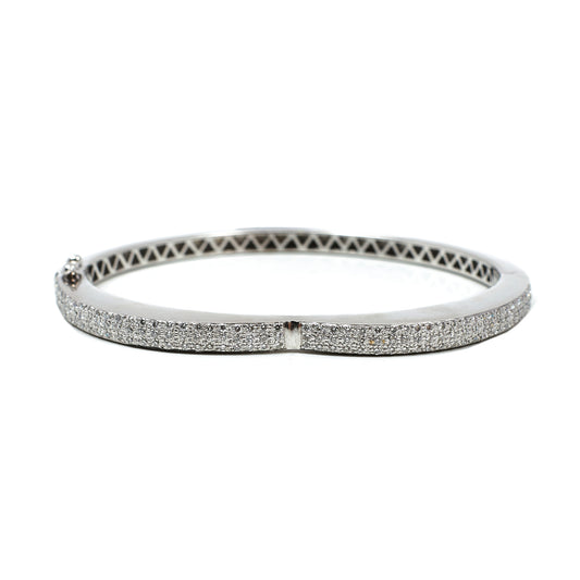 Pre-Owned 14ct White Gold Diamond Hinged Heart Bangle