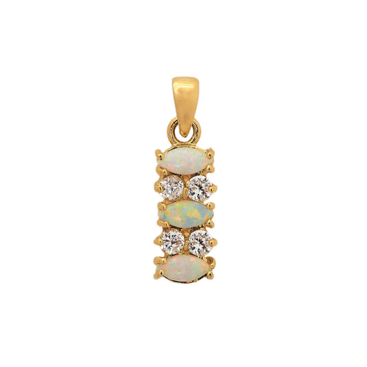 Pre-Owned 14ct Yellow Gold Opal CZ Drop Pendant Charm
