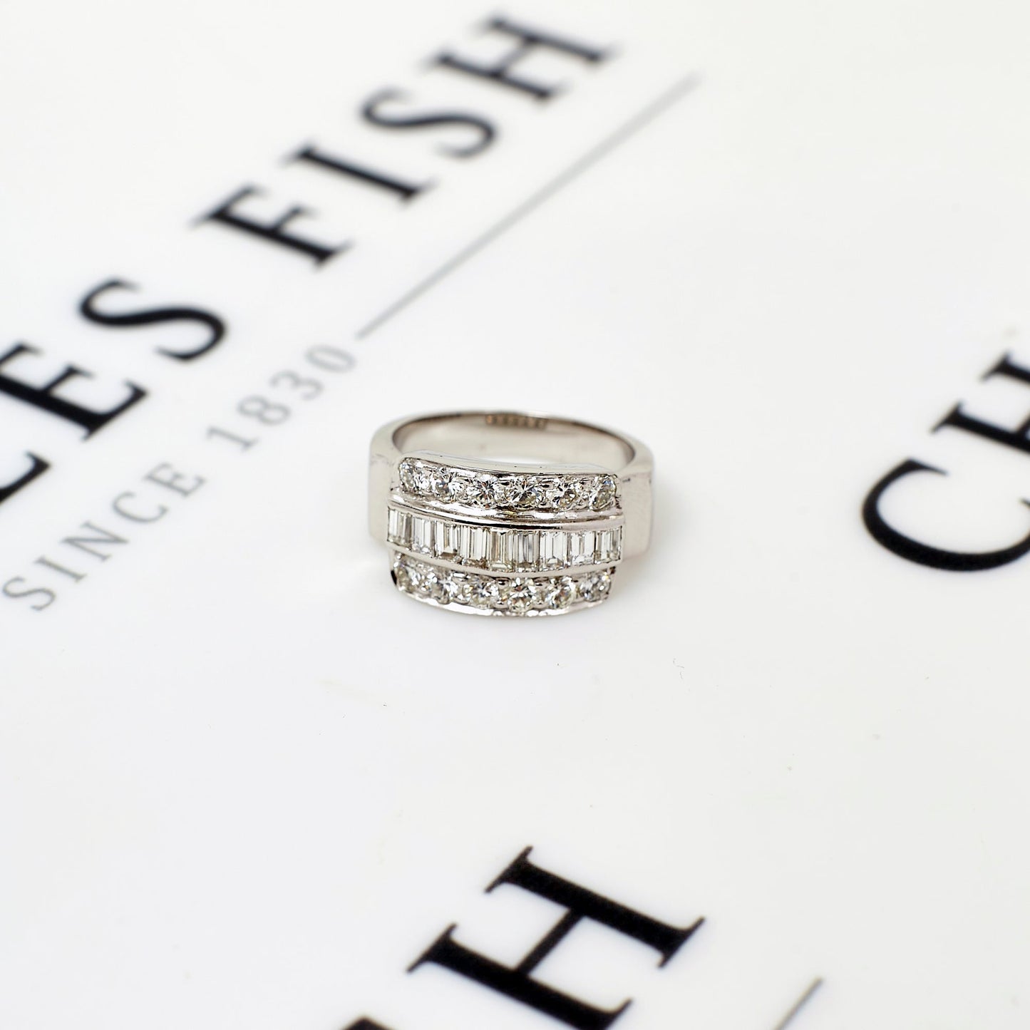 Pre-Owned 18ct Gold 3 Row Baguette & Brilliant Diamond Ring