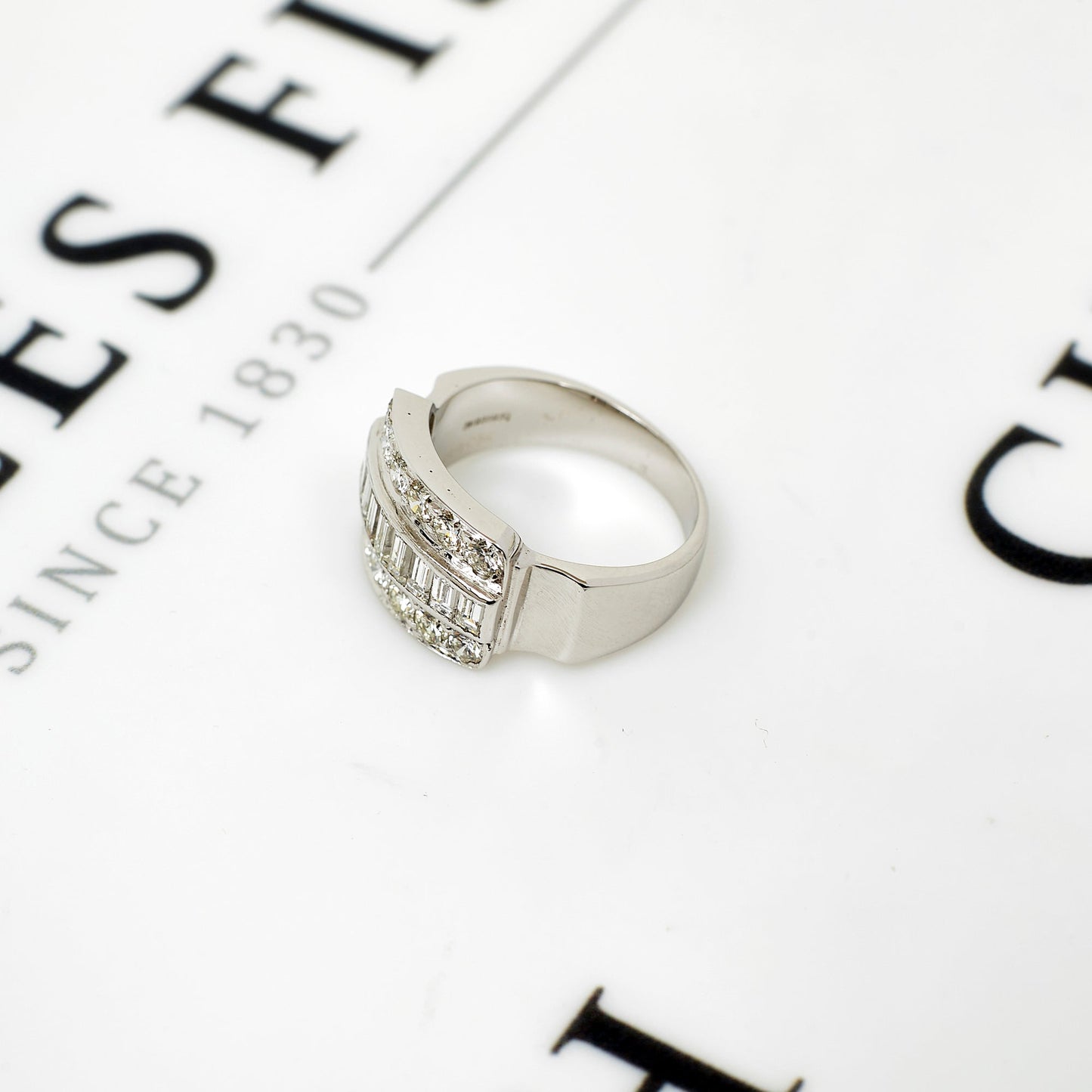 Pre-Owned 18ct Gold 3 Row Baguette & Brilliant Diamond Ring