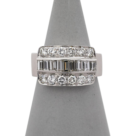 Pre-Owned 18ct Gold 3 Row Baguette & Brilliant Diamond Ring