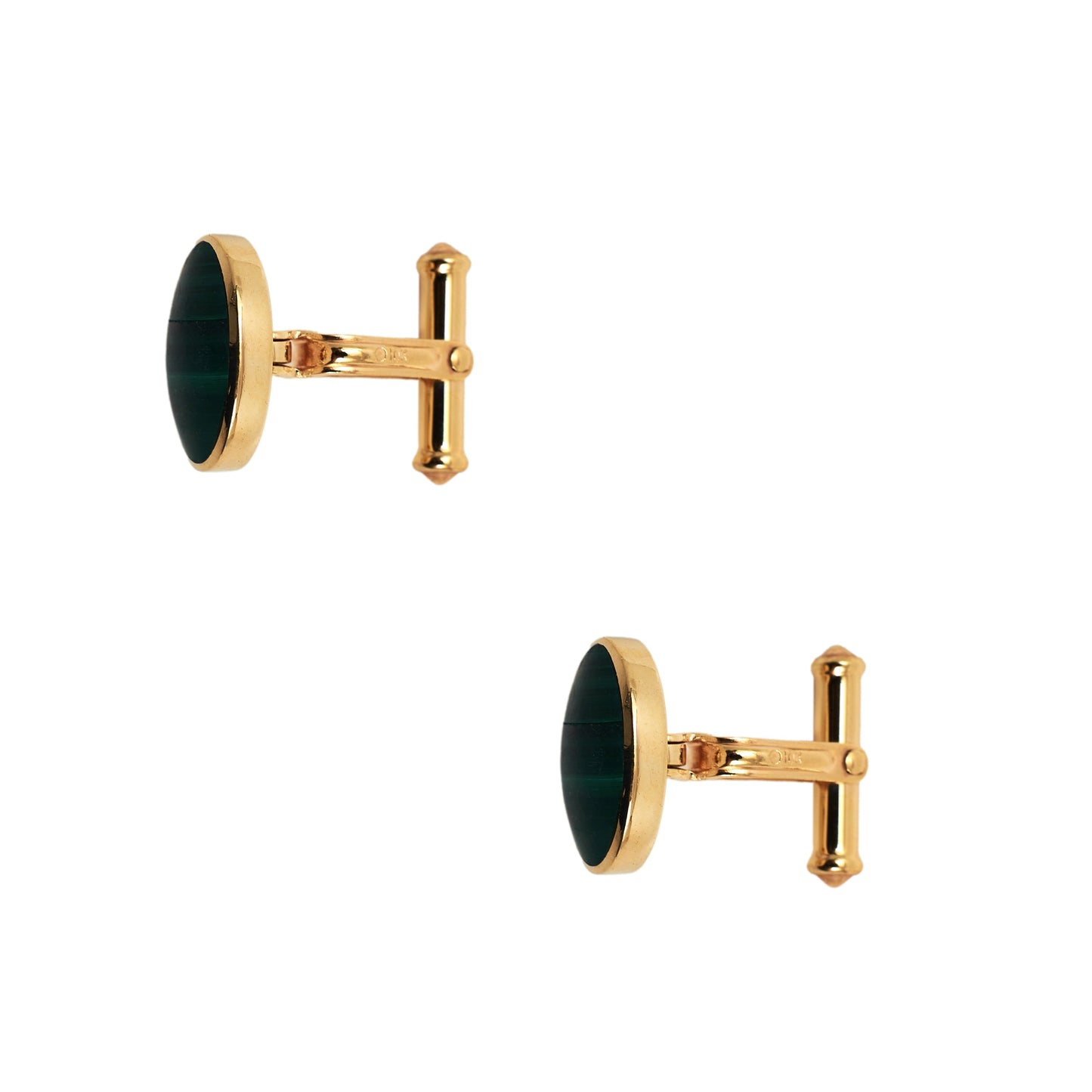 Pre-Owned 9ct Yellow Gold Oval Malachite Set Cufflinks