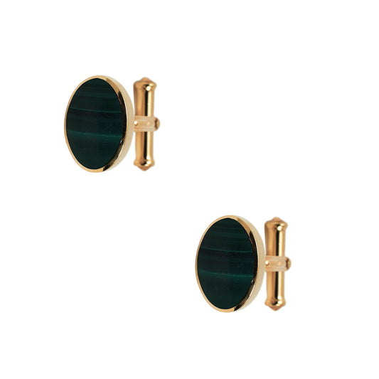 Pre-Owned 9ct Yellow Gold Oval Malachite Set Cufflinks