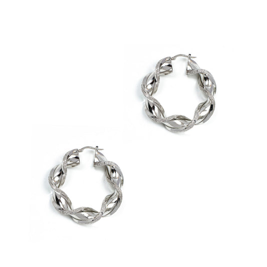 Pre-Owned 9ct White Gold Creole Twisted Hoop Earrings