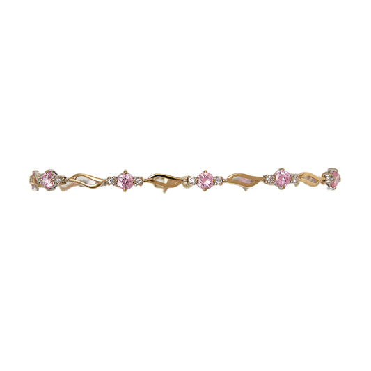 Pre-Owned 9ct Yellow Gold Pink & White CZ Bracelet