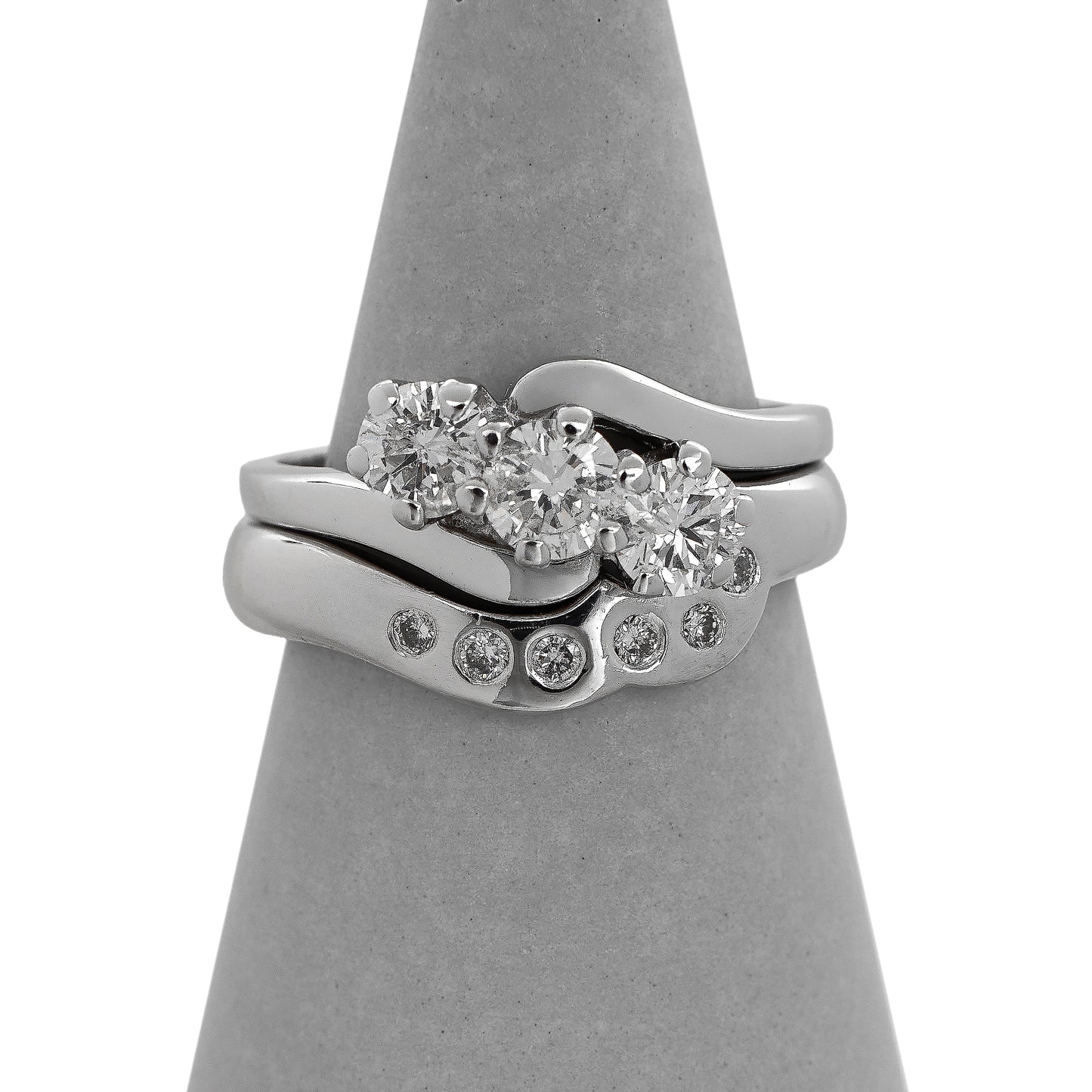 Pre-Owned 18ct White Gold Set of 2 Diamond Contoured Rings