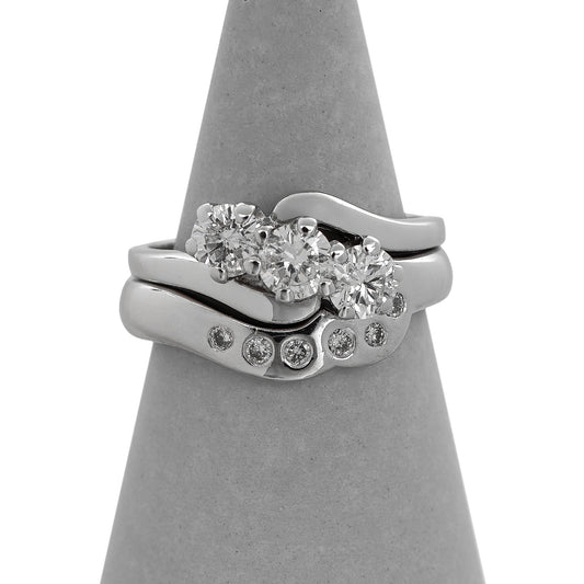 Pre-Owned 18ct White Gold Set of 2 Diamond Contoured Rings