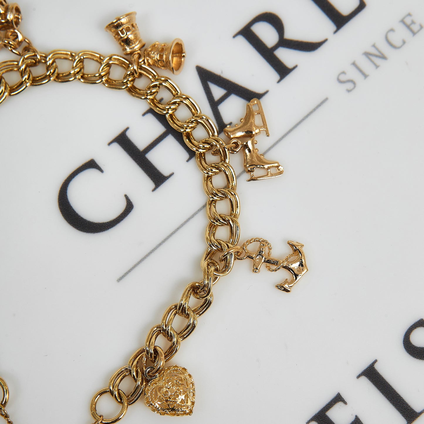 Pre-Owned 9ct Yellow Gold Double Curb Charm Bracelet