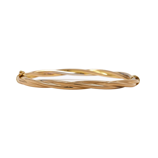 Pre-Owned 9ct Yellow Gold Tri-Colour Twist Hinged Bangle