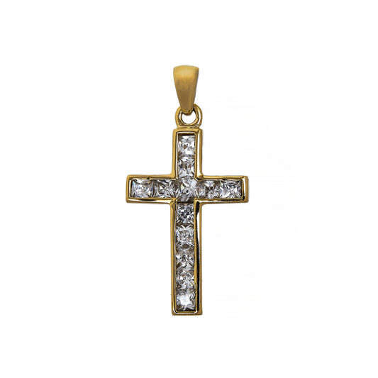 Pre-Owned 9ct Yellow Gold Cubic Zirconia Christian Cross
