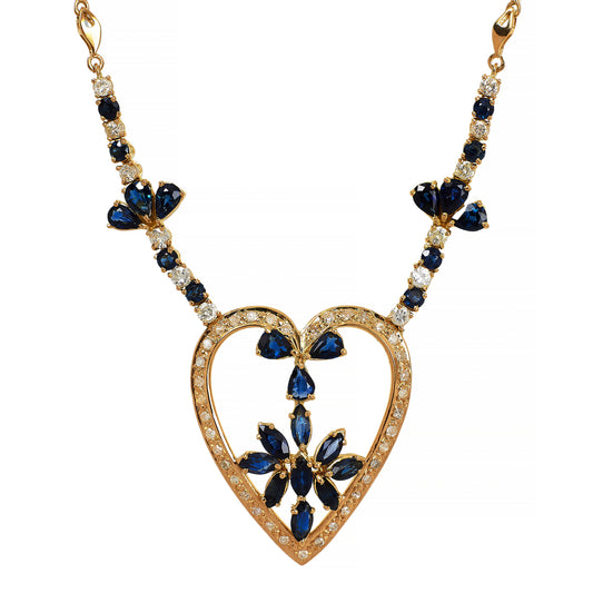 Pre-Owned 18ct Gold Sapphire & Diamond Heart Necklace