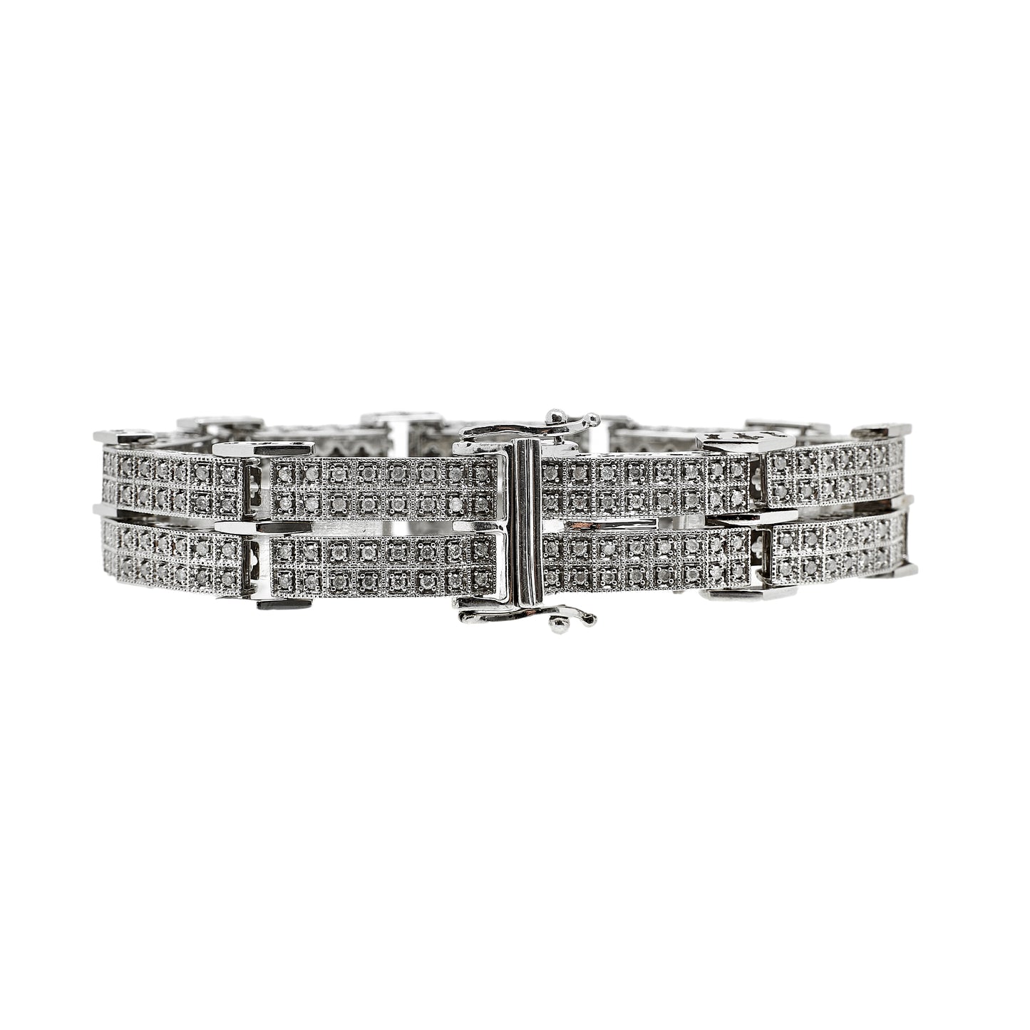 Pre-Owned 9ct White Gold Multi Diamond Panel Bracelet
