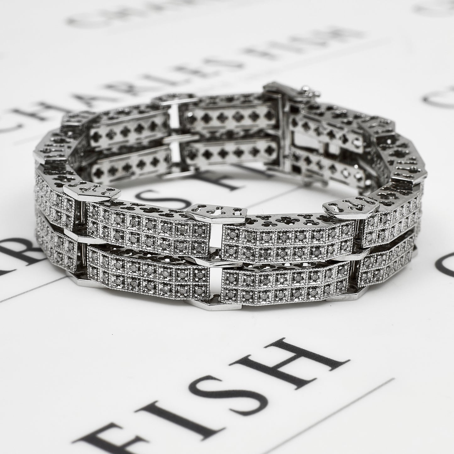 Pre-Owned 9ct White Gold Multi Diamond Panel Bracelet