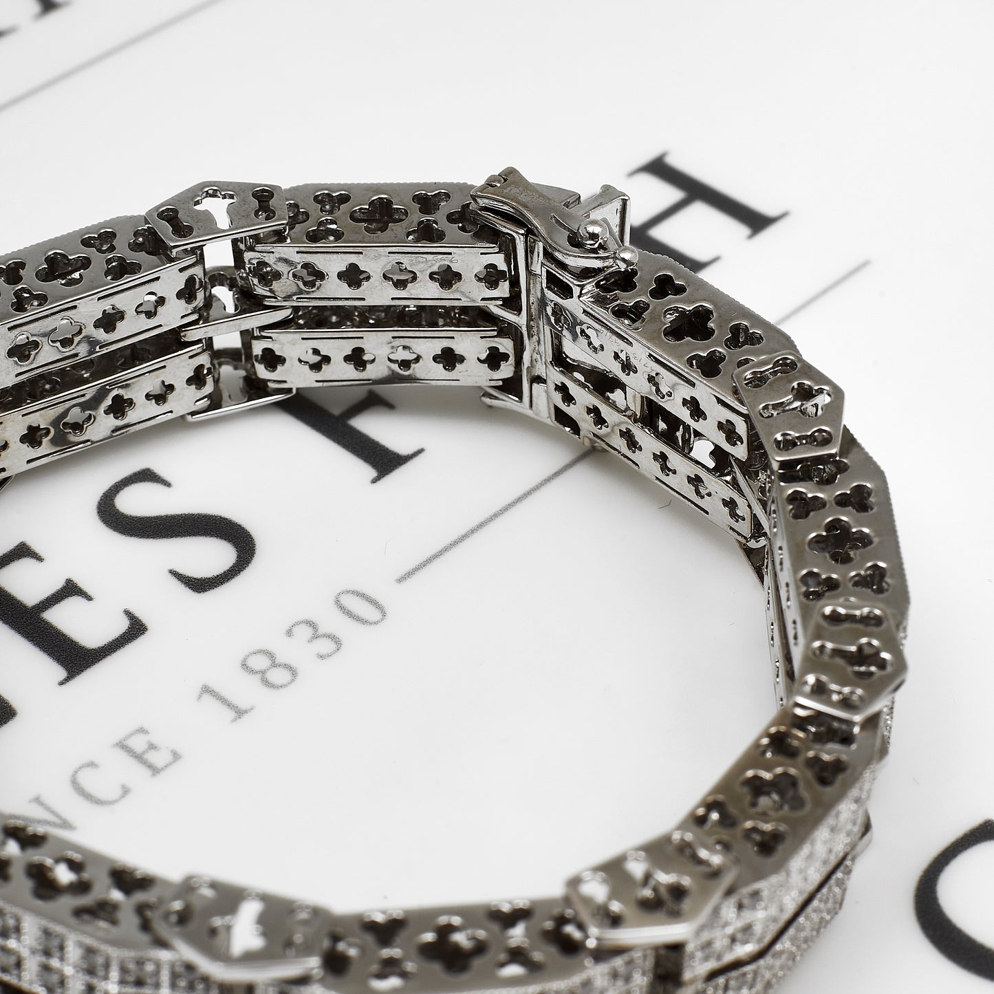 Pre-Owned 9ct White Gold Multi Diamond Panel Bracelet