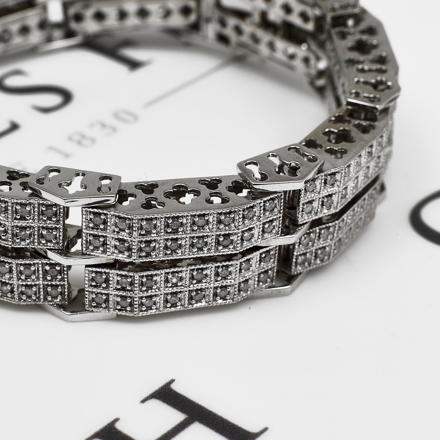 Pre-Owned 9ct White Gold Multi Diamond Panel Bracelet