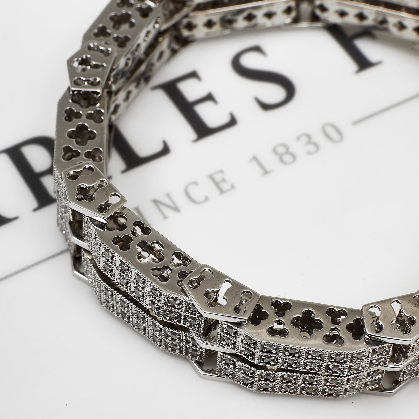 Pre-Owned 9ct White Gold Multi Diamond Panel Bracelet