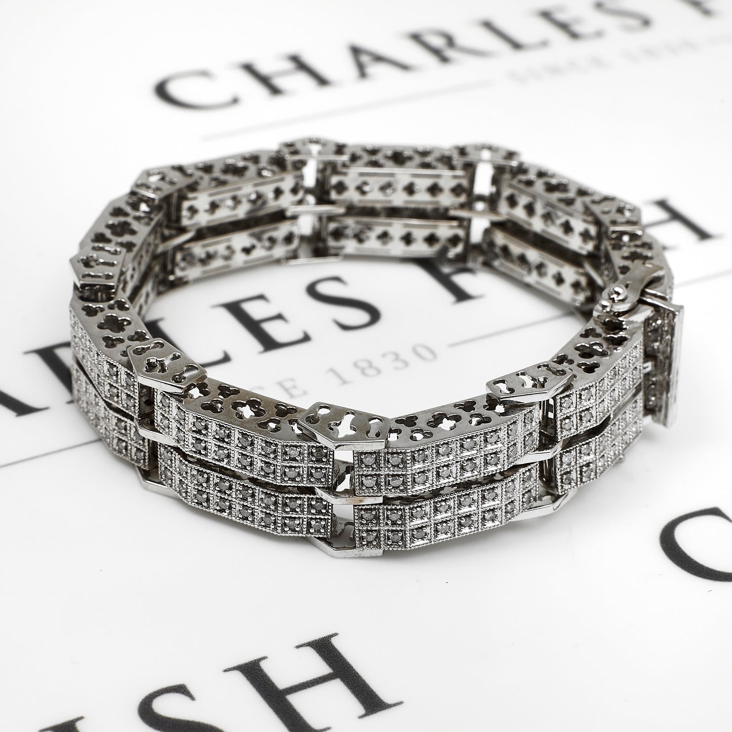 Pre-Owned 9ct White Gold Multi Diamond Panel Bracelet