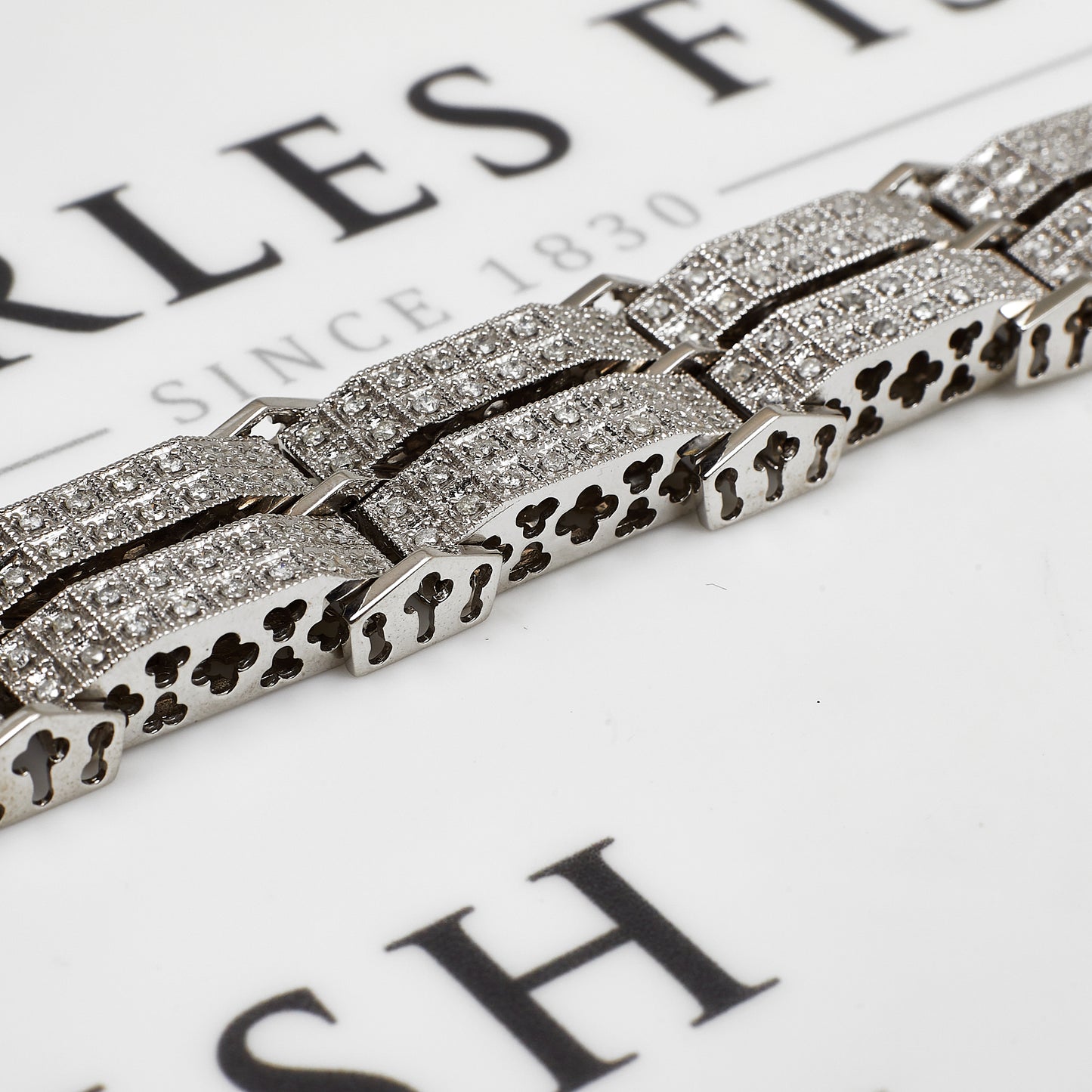 Pre-Owned 9ct White Gold Multi Diamond Panel Bracelet