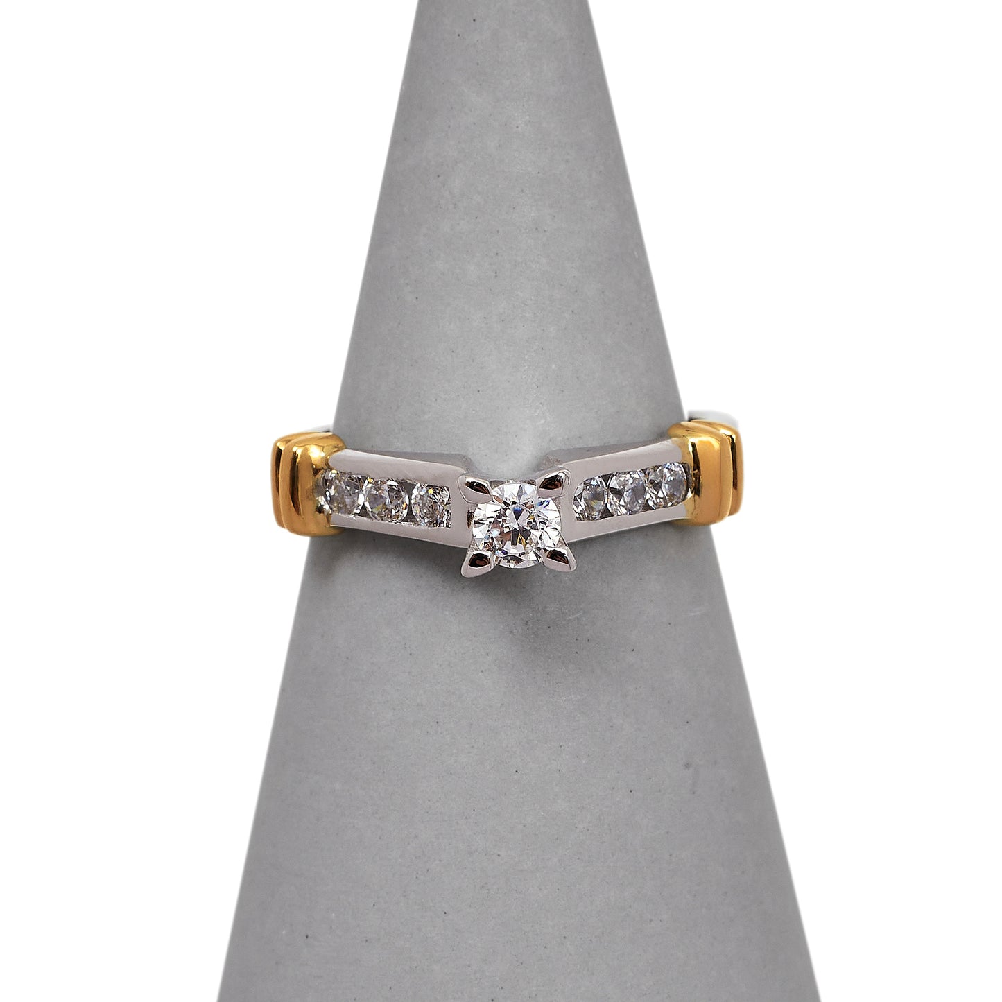 Pre-Owned 18ct White & Yellow Gold CZ Dress Ring