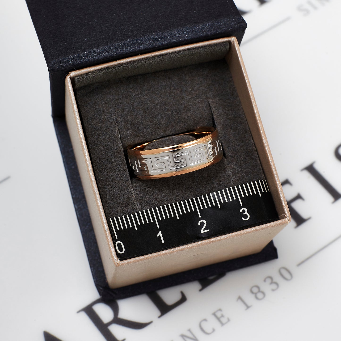 Pre-Owned 14ct White & Rose Gold Greek Key Ring