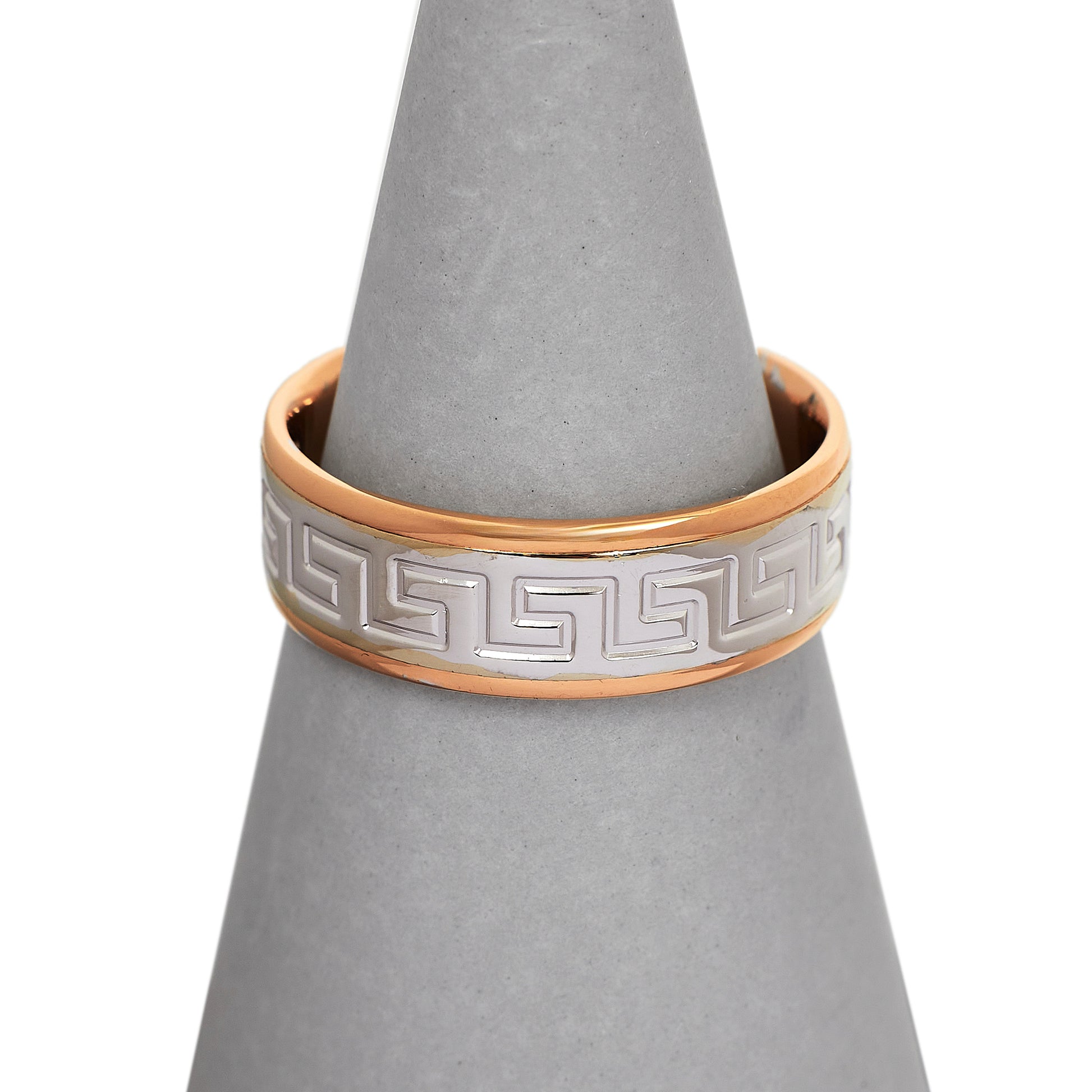 Pre-Owned 14ct White & Rose Gold Greek Key Ring