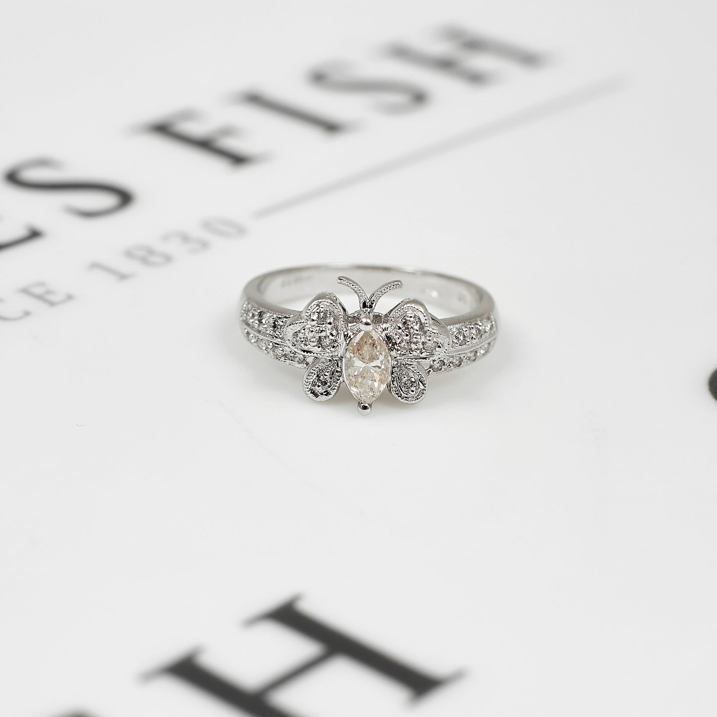 Pre-Owned 14ct White Gold & Diamond Butterfly Ring