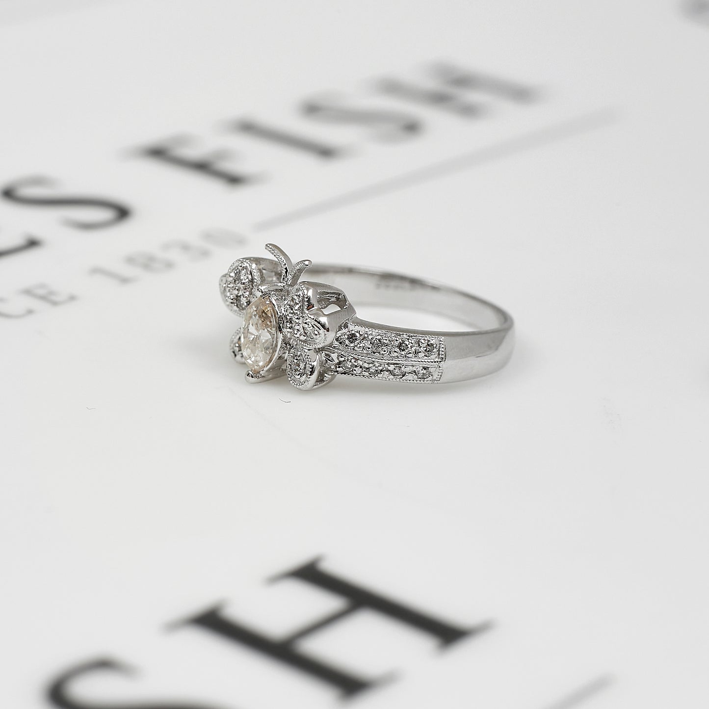 Pre-Owned 14ct White Gold & Diamond Butterfly Ring