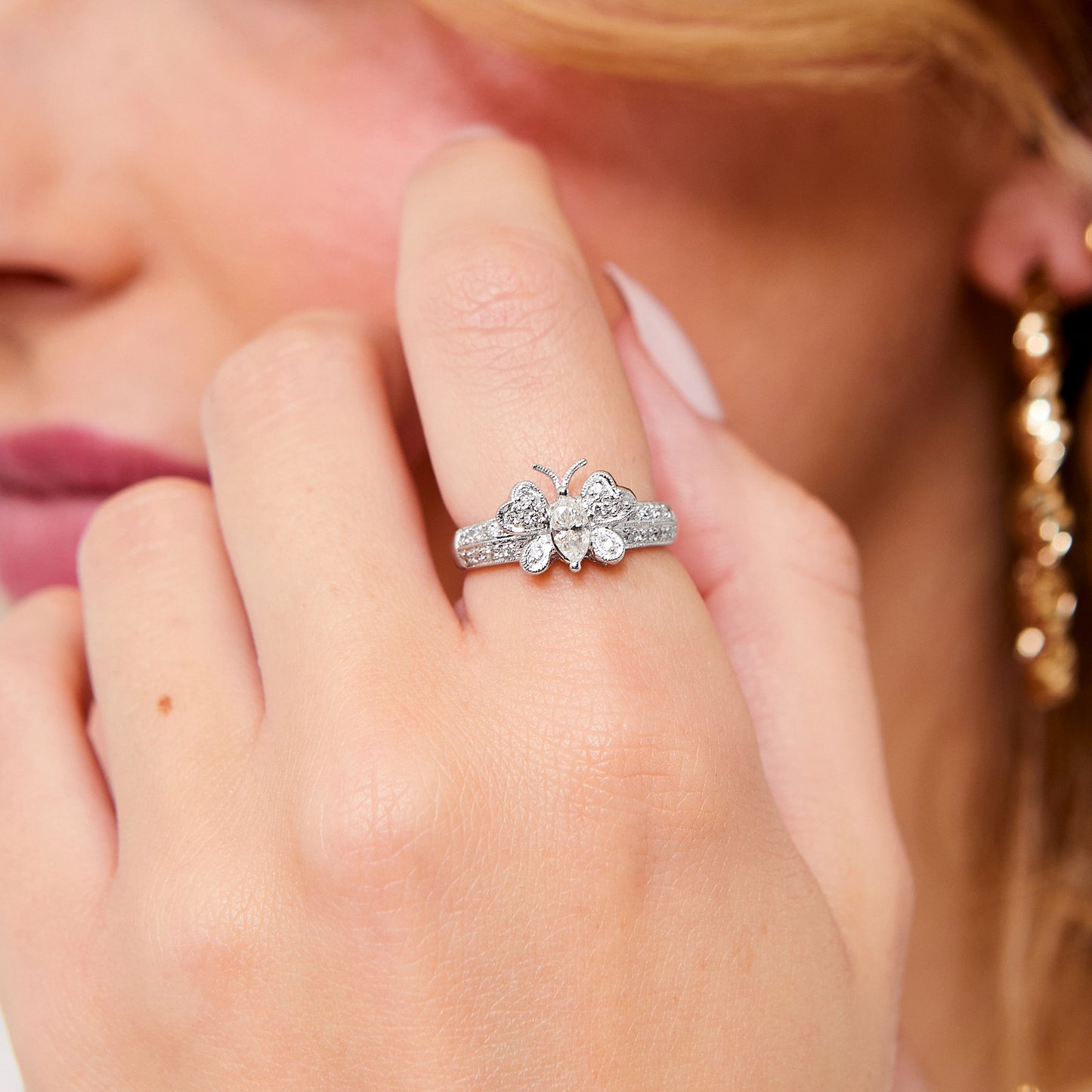 Pre-Owned 14ct White Gold & Diamond Butterfly Ring