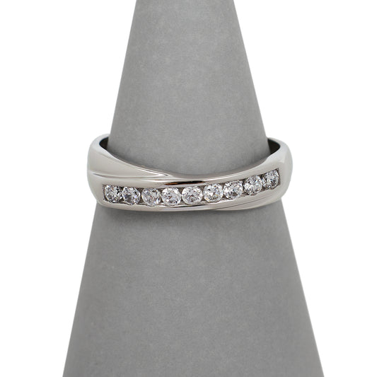 Pre-Owned 9ct White Gold CZ Crossover Ring - Size P