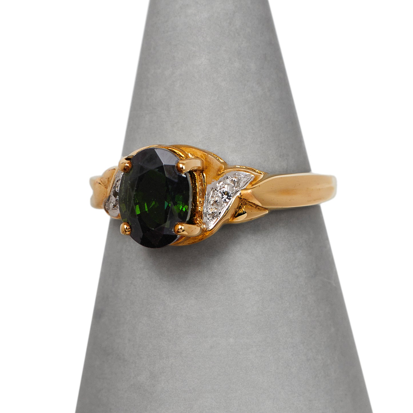 Pre-Owned 9ct Gold Green Tourmaline & White Zircon Ring