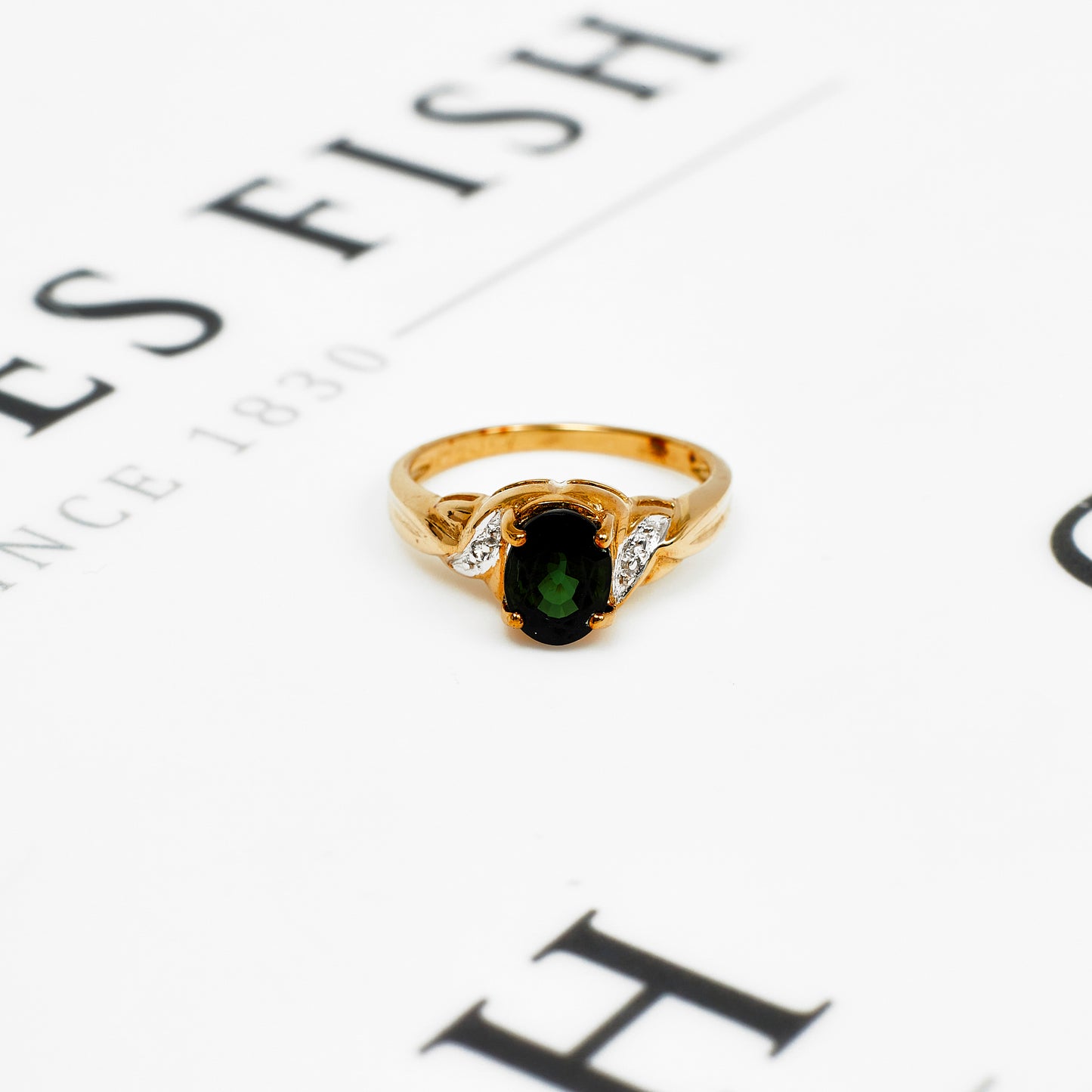 Pre-Owned 9ct Gold Green Tourmaline & White Zircon Ring