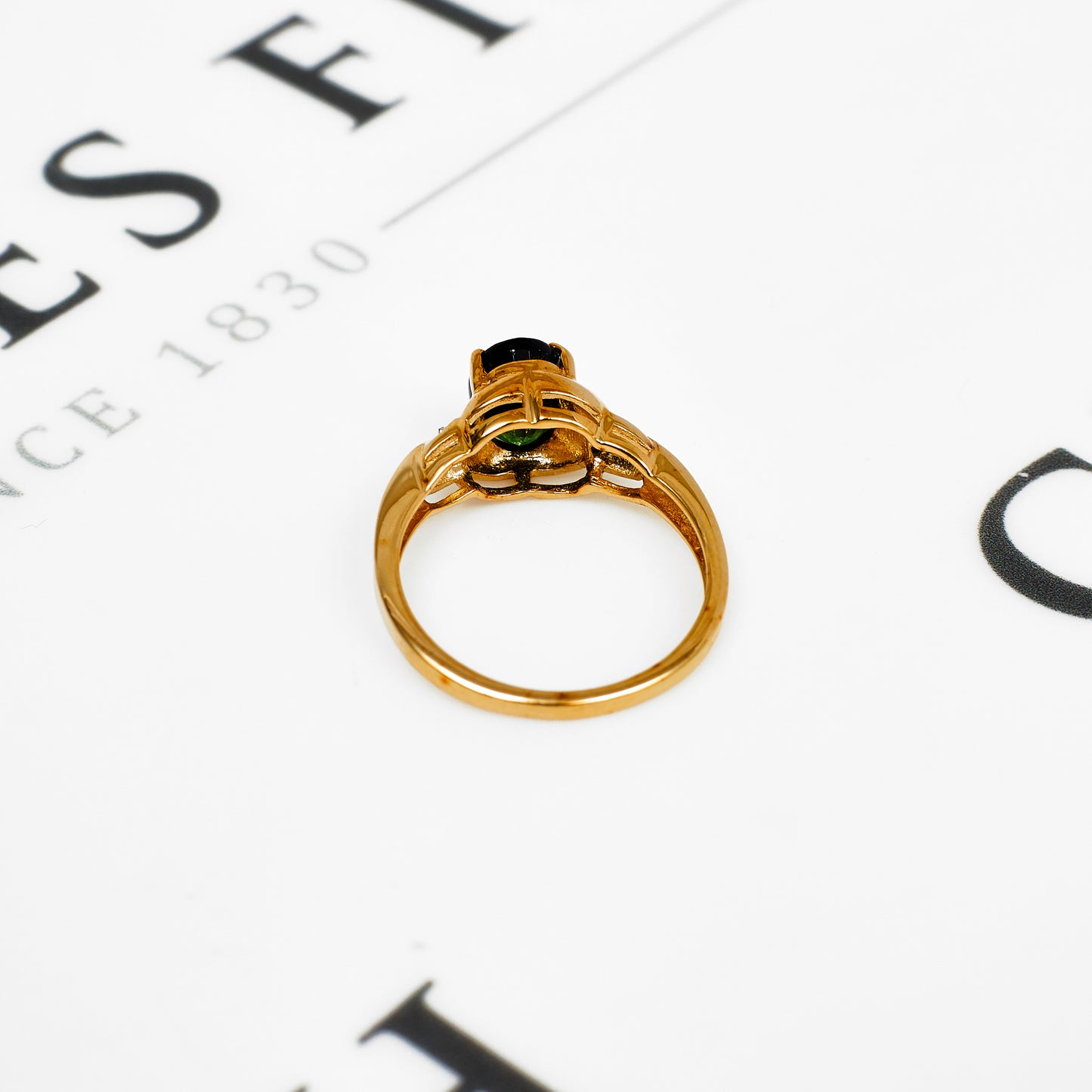 Pre-Owned 9ct Gold Green Tourmaline & White Zircon Ring