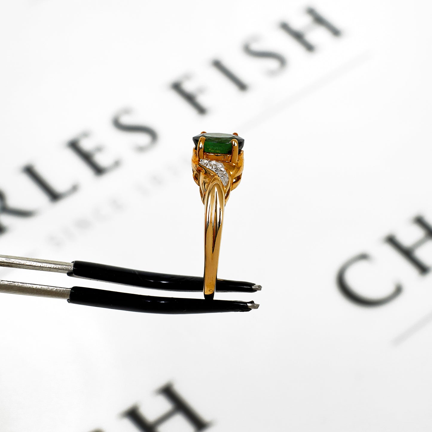 Pre-Owned 9ct Gold Green Tourmaline & White Zircon Ring