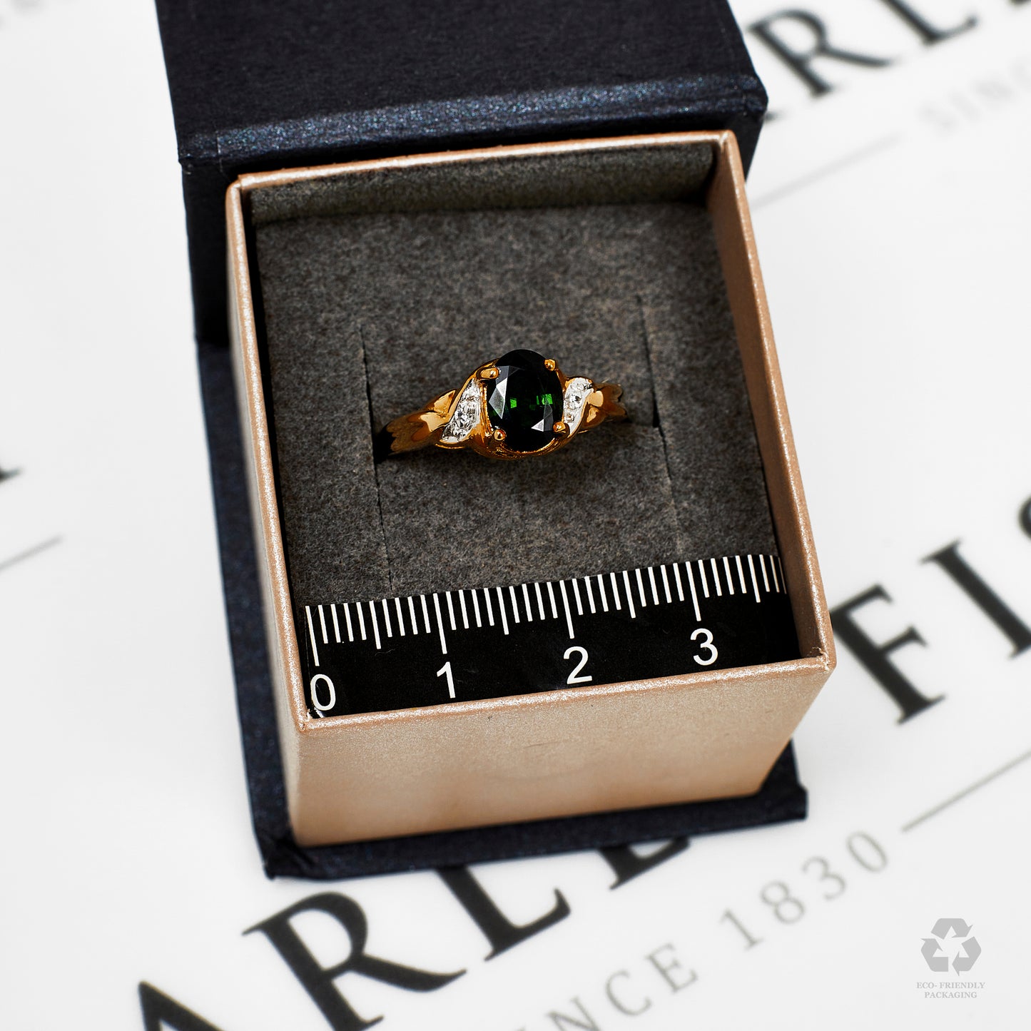 Pre-Owned 9ct Gold Green Tourmaline & White Zircon Ring