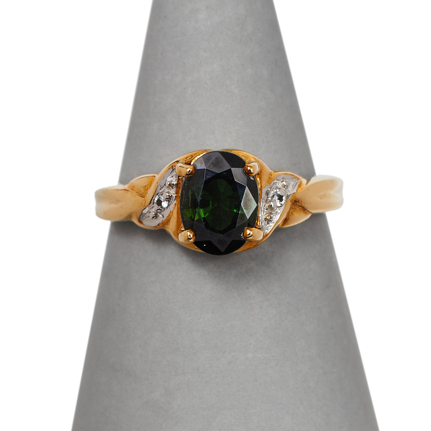 Pre-Owned 9ct Gold Green Tourmaline & White Zircon Ring