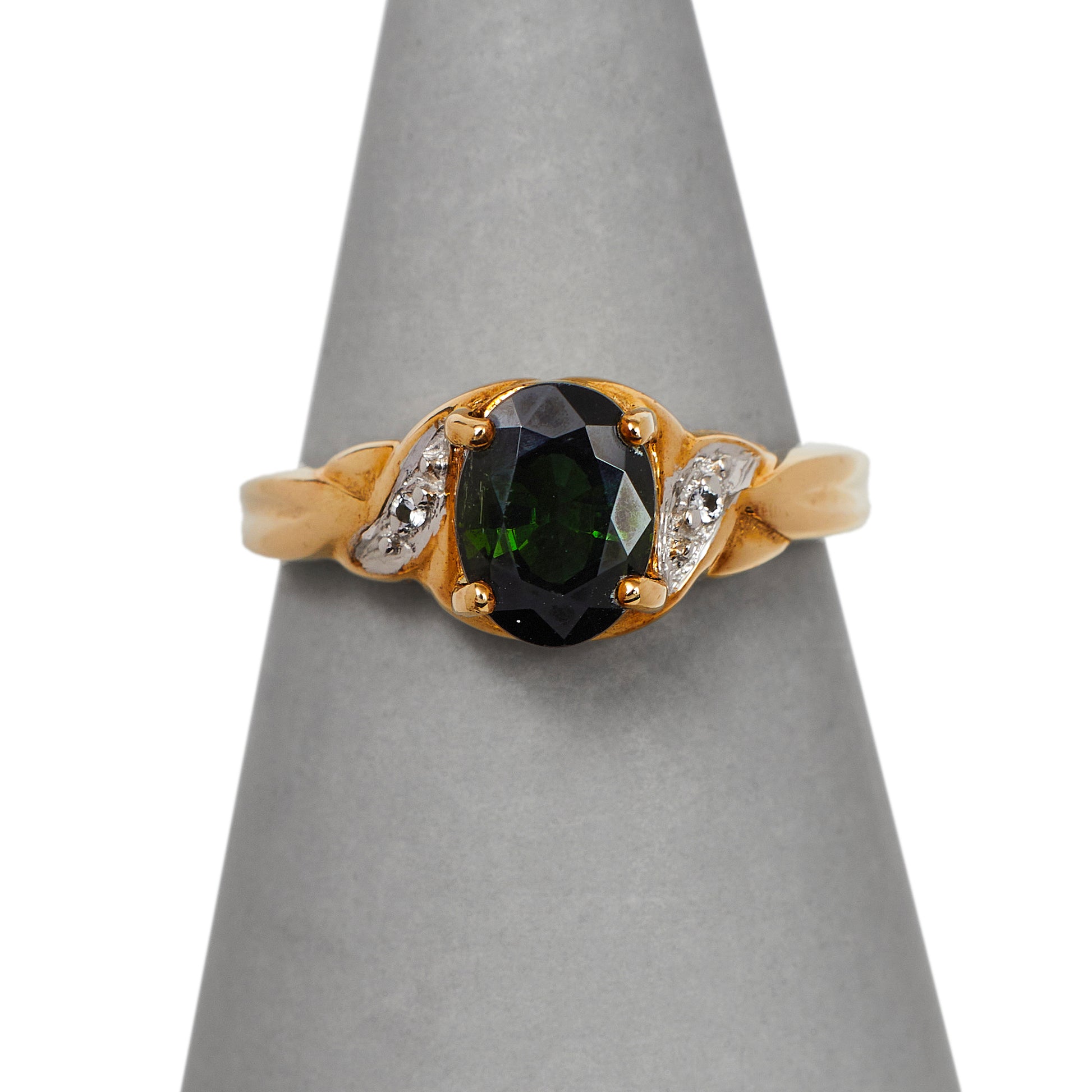 Pre-Owned 9ct Gold Green Tourmaline & White Zircon Ring